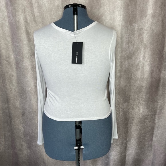 Fashion Nova “THANK YOU ENJOY” White Long Sleeve Ribbed Tee NWT Size 2X - Picture 5 of 13
